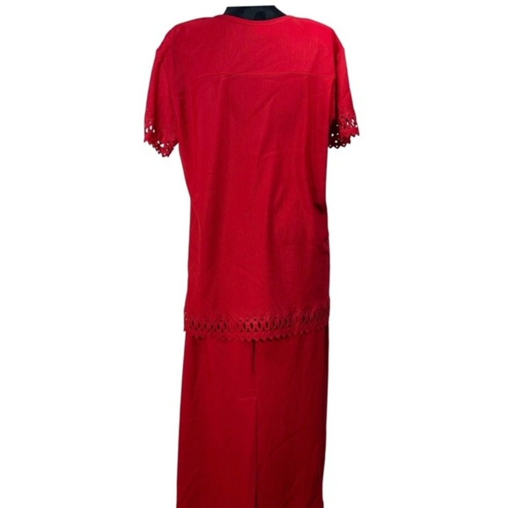 Superline USA Vintage Red Crinkle‎ Eyelet 2pc Skirt Set Tunic Maxi Skirt modest